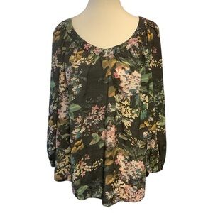 LC Lauren Conrad Pink & Black Floral Blouse Relaxed Style/ Size L